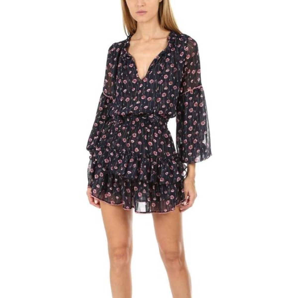 MISA Los Angeles Navy and Pink Long Sleeve Dress